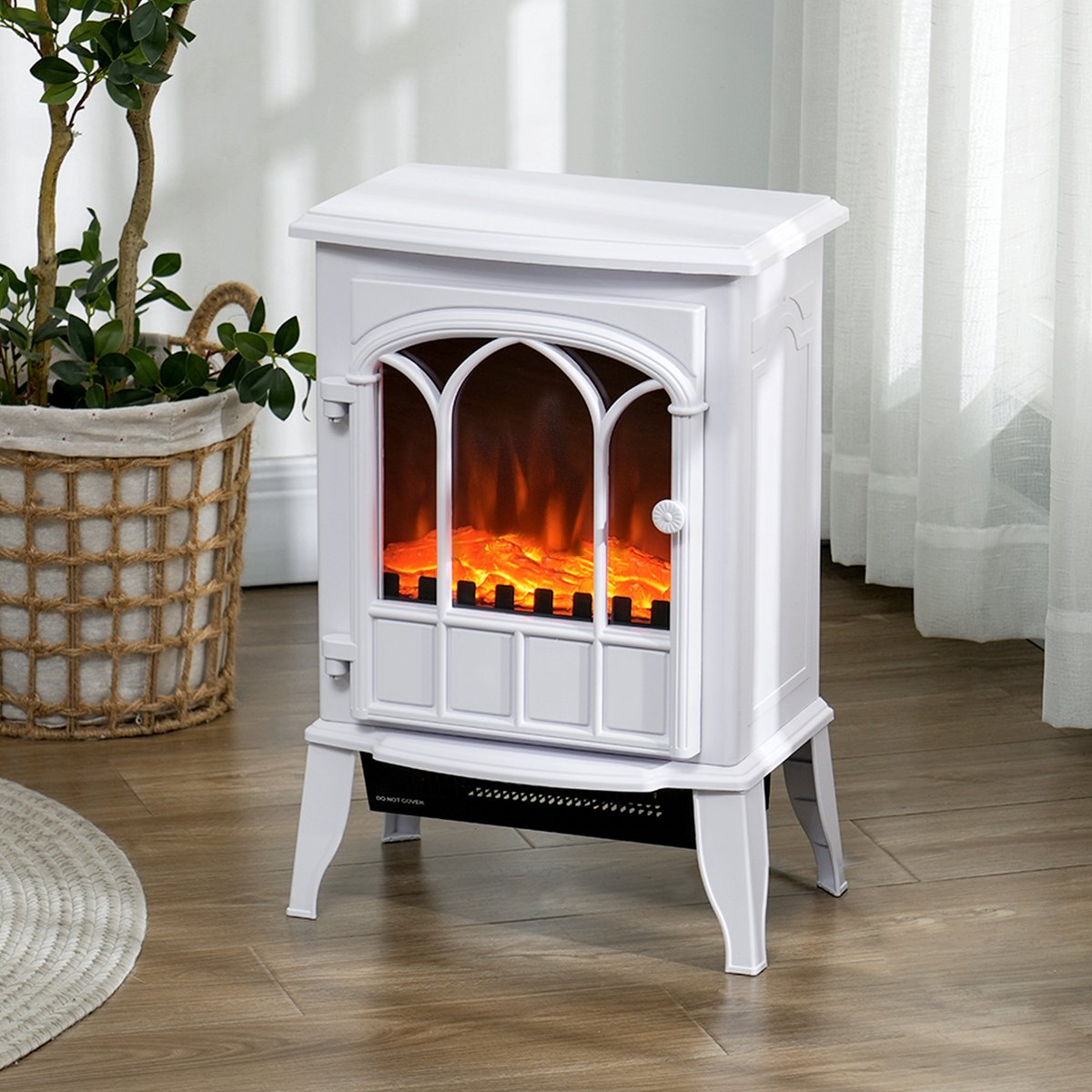 Vrijstaande elektrische kachel - Elektrische sfeerhaard wit - Led vlameffect - Sfeerverwarming-Binnen - 39x23x56,5 cm - 1000W 2000W verwarming - - Woonkamer Wit