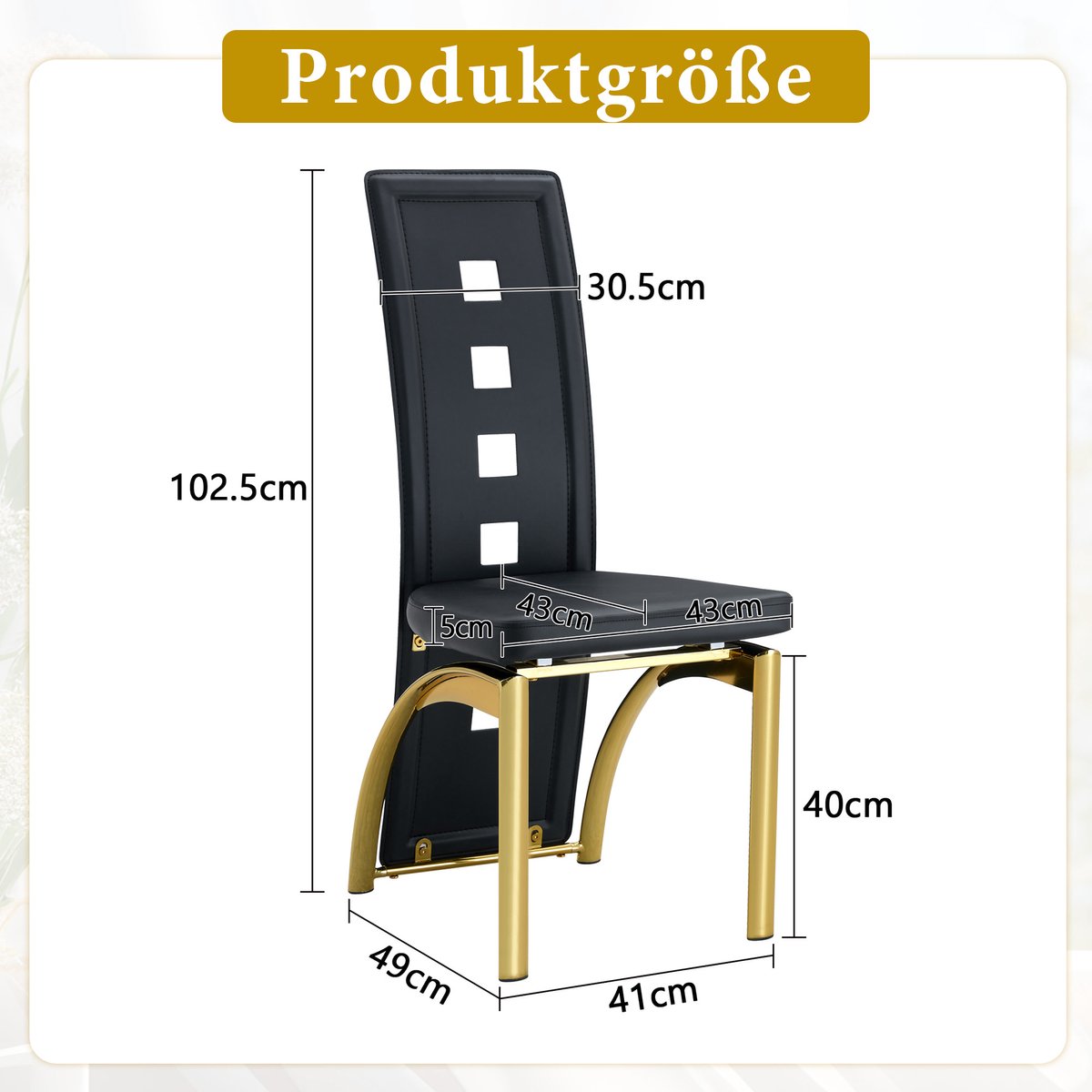 Clruro Eetkamerstoelen - 102,5 cm Hoog - 6 Stuks met Opengewerkt Patroon - PU/Metaal - Zwart/Goud Zwart+Goud