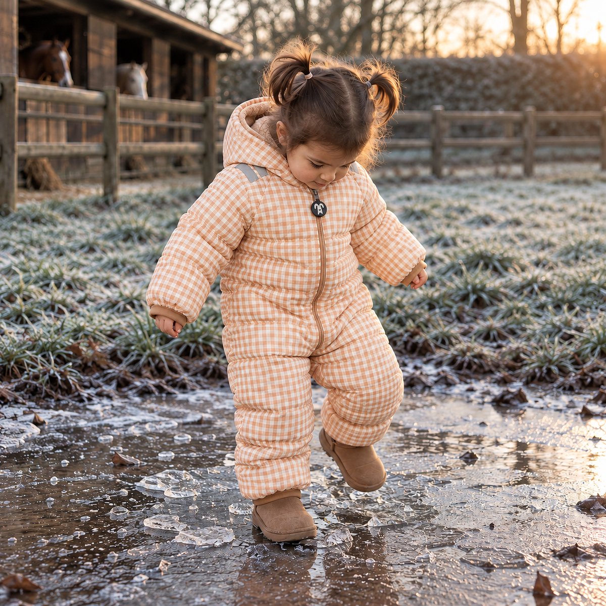 Ducksday Winterpak – Skipak voor baby’s – Sneeuwpak – Snowsuit – Waterdicht & PFAS-vrij – Gerecycled Polyester – Londen Geel