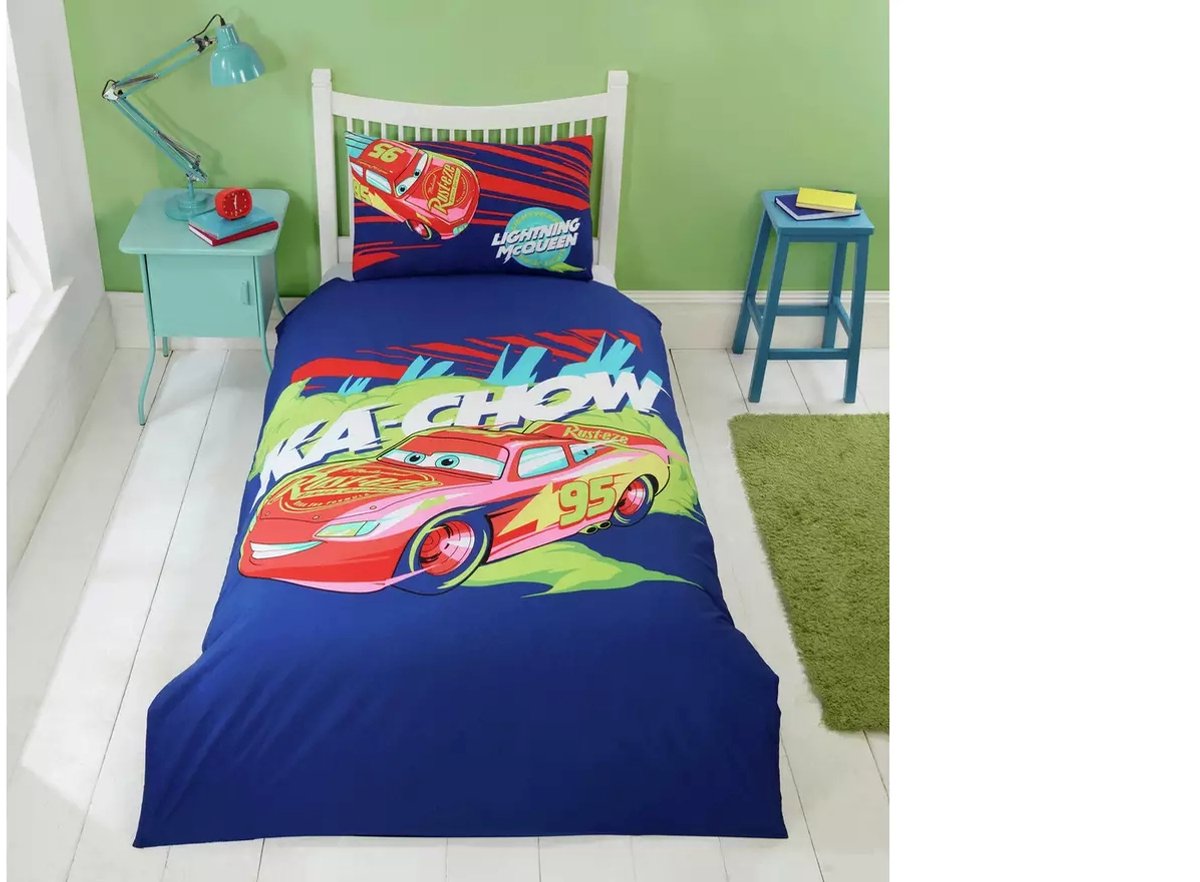 Disney Cars dekbedovertrek - Eenpersoons 140x200 cm. - Lightning McQueen - Dekbed - Blauw