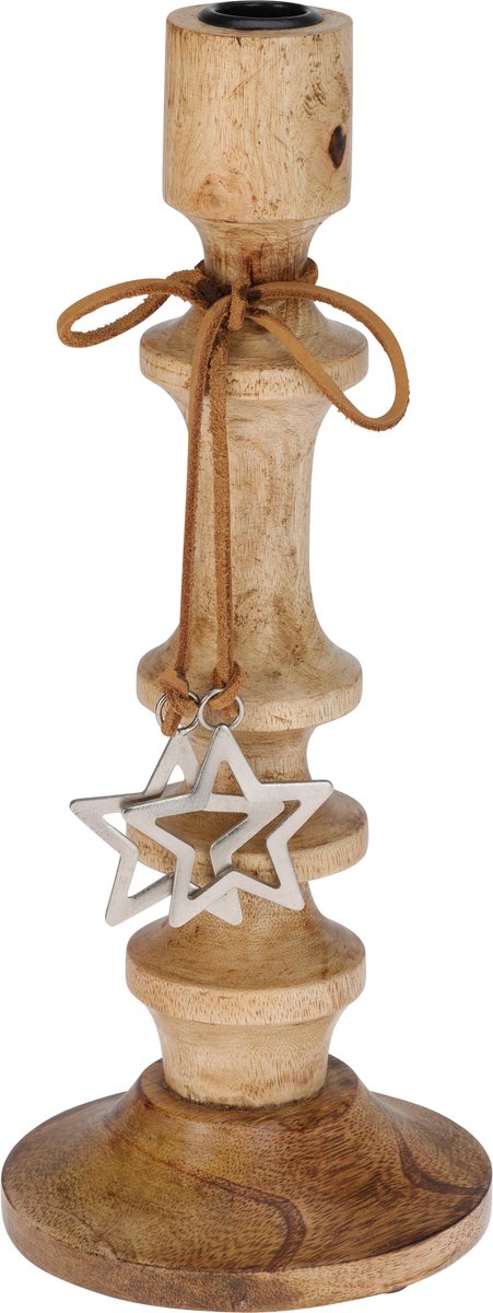 Home&Styling- kandelaar-hout-30 cm hoog -met ster