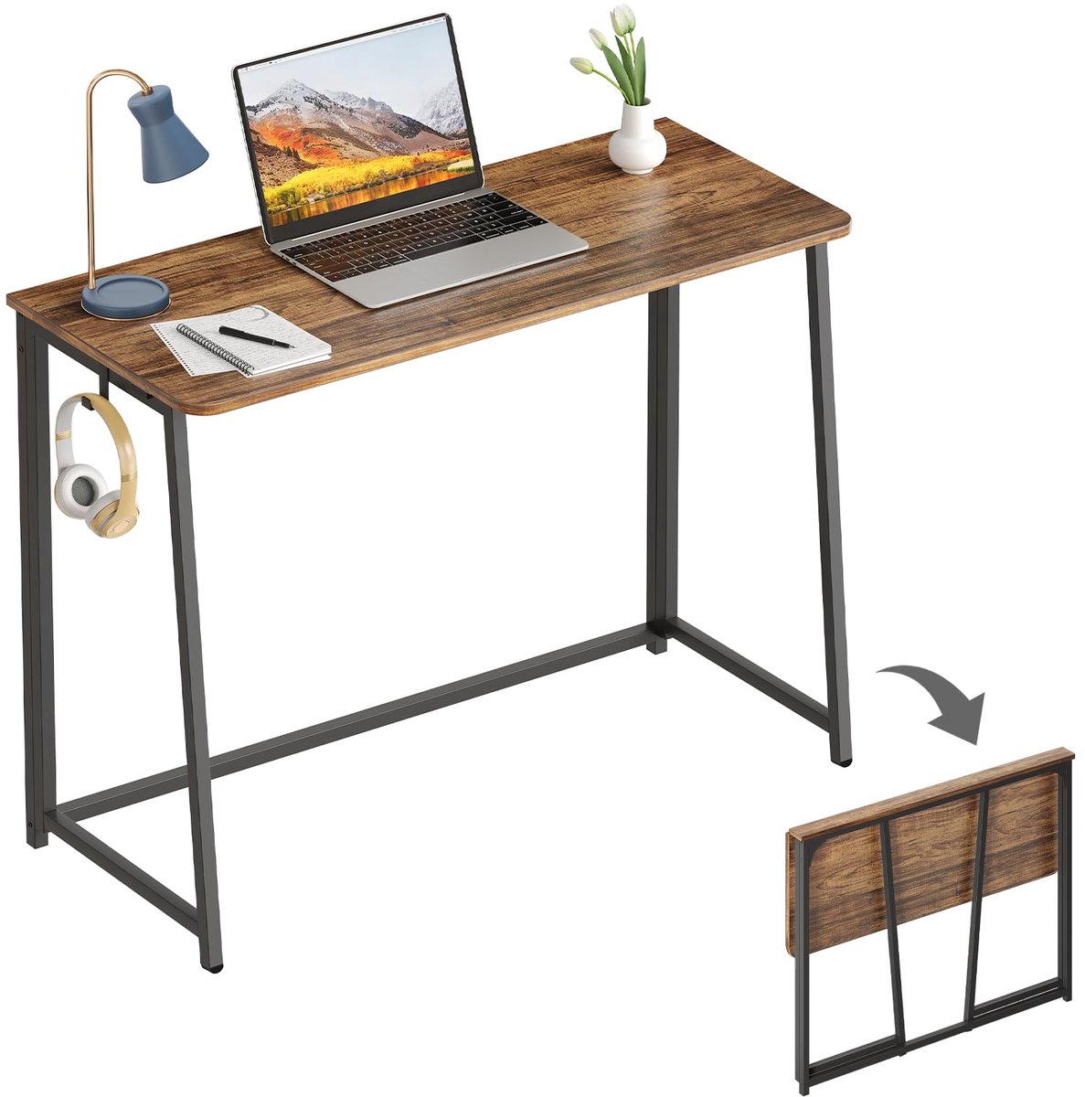WOHOMO Opvouwbaar Bureau 100cm, Klein Vouwtafel Bureau voor Kleine Ruimtes, Mini Computertafel Gamingtafel - ShopVlot