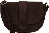 Beagles Chino Crossbodytas - Faux Suède - Schoudertas - Damestas - Overslag - Verstelbare Schouderband - Goudkleurige Details - Donkerbruin