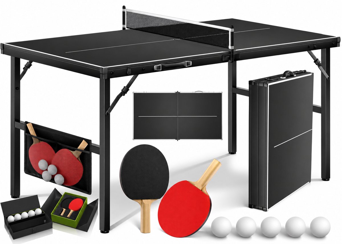 Tafeltennistafel Mini Opvouwbaar – Compacte Tafeltennistafel met Net, 2 Batjes en 5 Ballen 153 x 76,5 cm