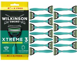 Wilkinson Sword Xtreme 3 Sensitive Wegwerpmesjes – 8+8 Stuks – Met Aloe Vera & Flexibele Mesjes voor Gevoelige Huid