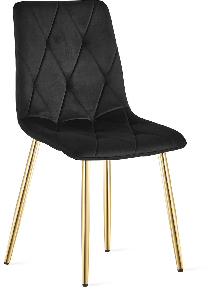 Eetkamerstoel LIBRA - Zwart fluweel - Gouden metalen poten - Modern design