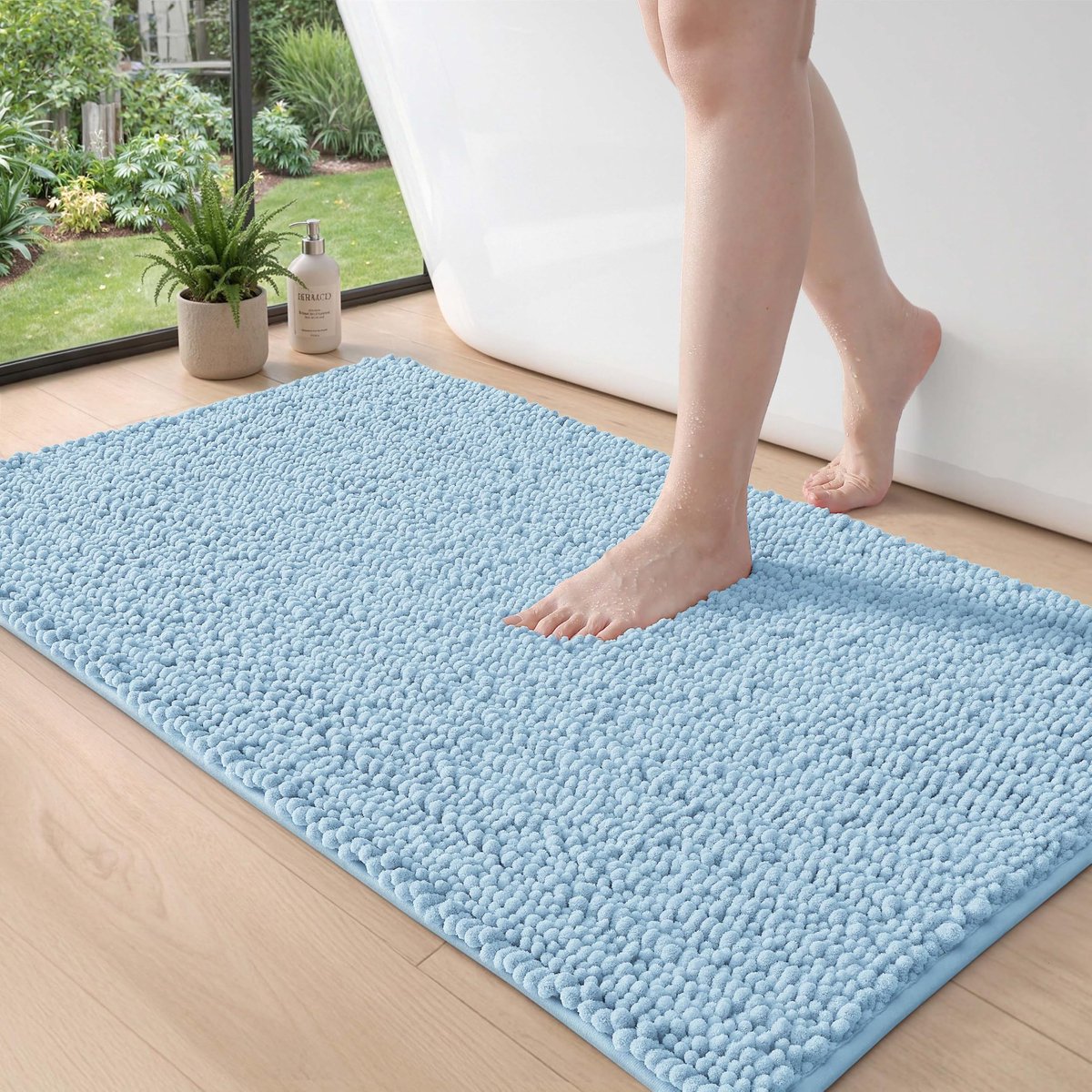 DEXI Chenille Badmat 60 x 110 cm, waterabsorberend en Antislip, Blauw - ShopVlot