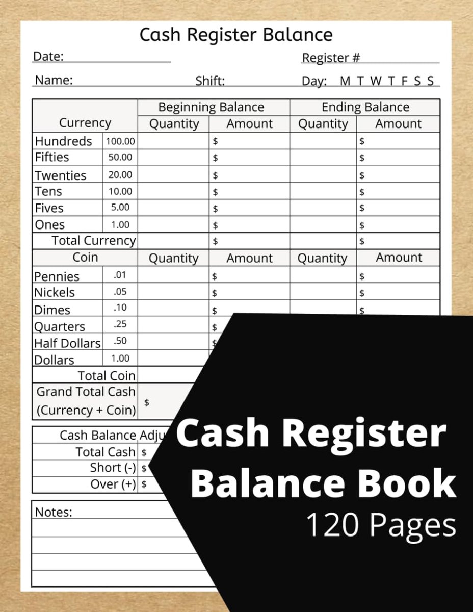 Cash Register Balance Book: Cashier Log Book for Daily Drawer Count - ShopVlot