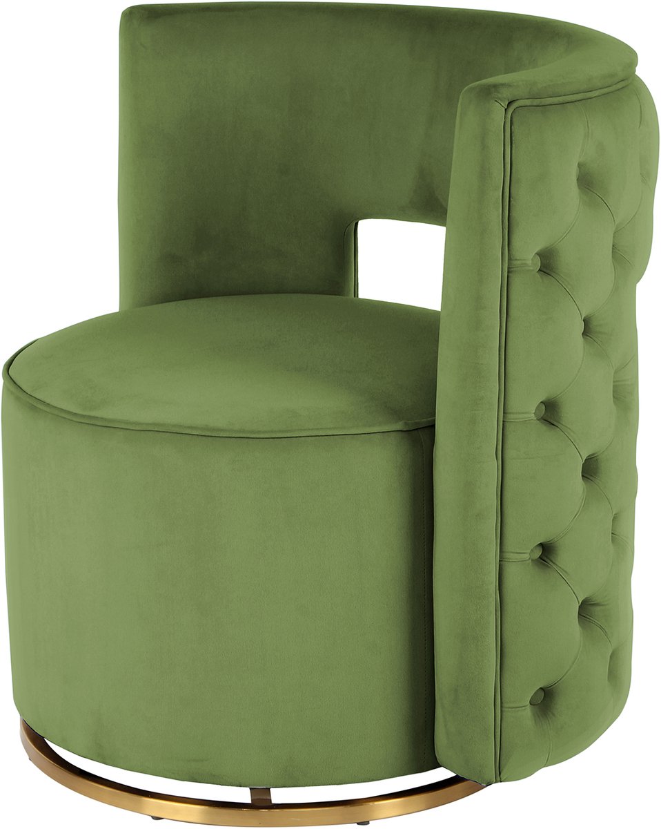 Padiro draaifauteuil 74 x 66,5 x 77,5 cm - pistachegroen en goudkleurig - fluweel - ronde rugleuning en sierknopen