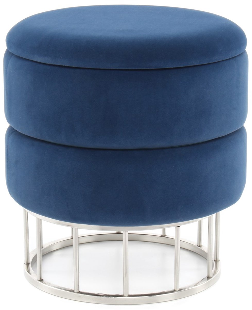 Padiro ronde opbergpoef Ø 37,5 x 41 cm - donkerblauw - fluweel - metalen onderstel en afneembare zitting