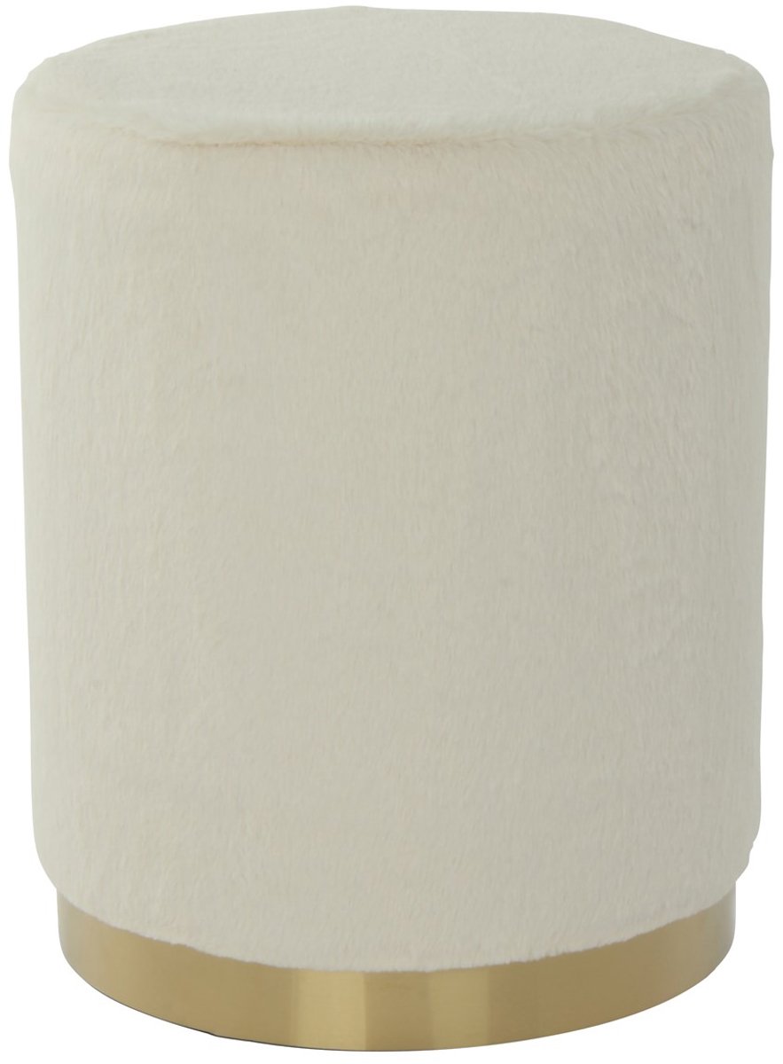 Padiro ronde poef Ø 36 x 44 cm - beige - stoffen bekleding - ook te gebruiken als voetenbank