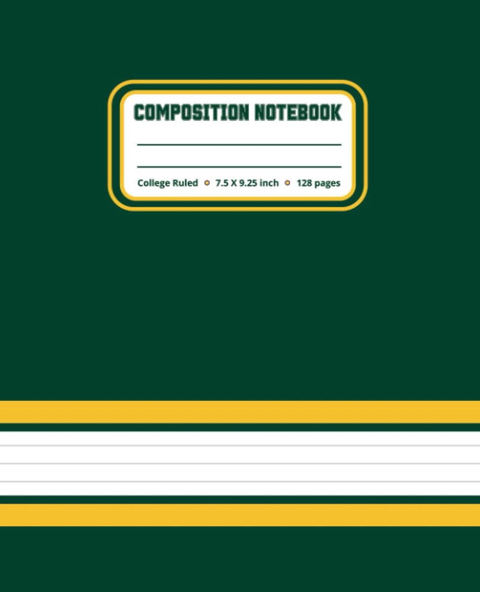 Composition Notebook: Green & Gold - College Ruled - 7.5” x 9.25” (19.05 x 23.5cm) - 128 Lined Pages - 9/32” Line Width - ShopVlot