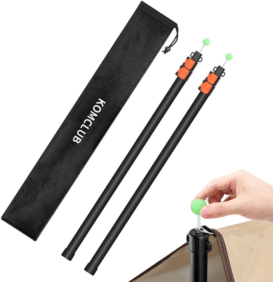 KOMCLUB Telescopische tentstang, 2 stuks, snap-set, aluminium tentstang, 247 cm, verstelbare ultralichte tentstang - ShopVlot