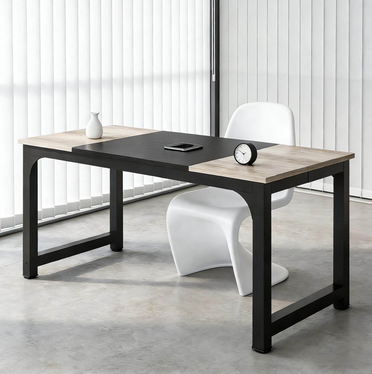 MODFU-Bureau-Rechthoekig-Computerbureau-Vergadertafel-Metaal-Houtlook-Zwart