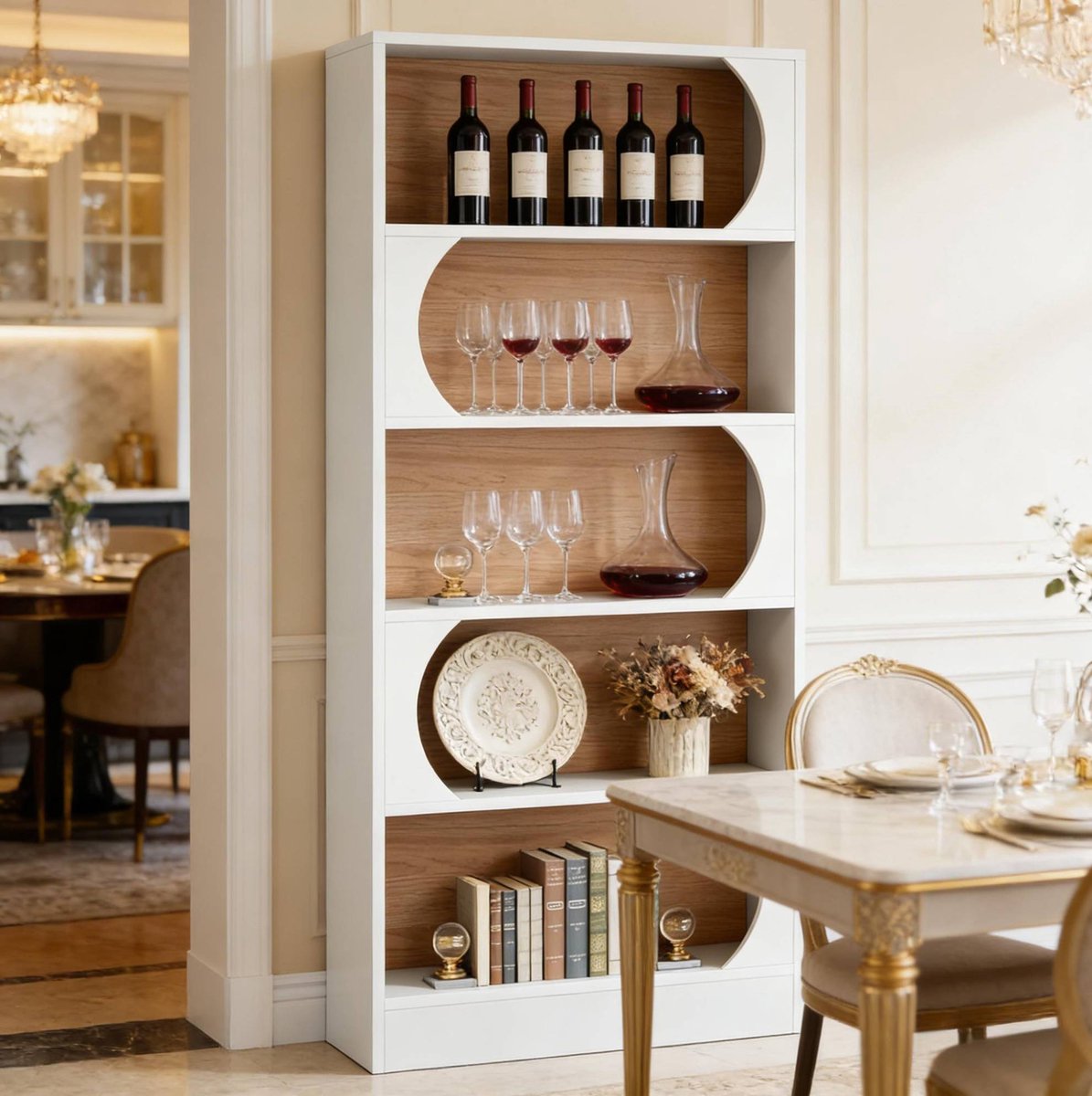 MODFU-Boekenkast-Vijf Laags-Open-Wit-MDF-180 Cm