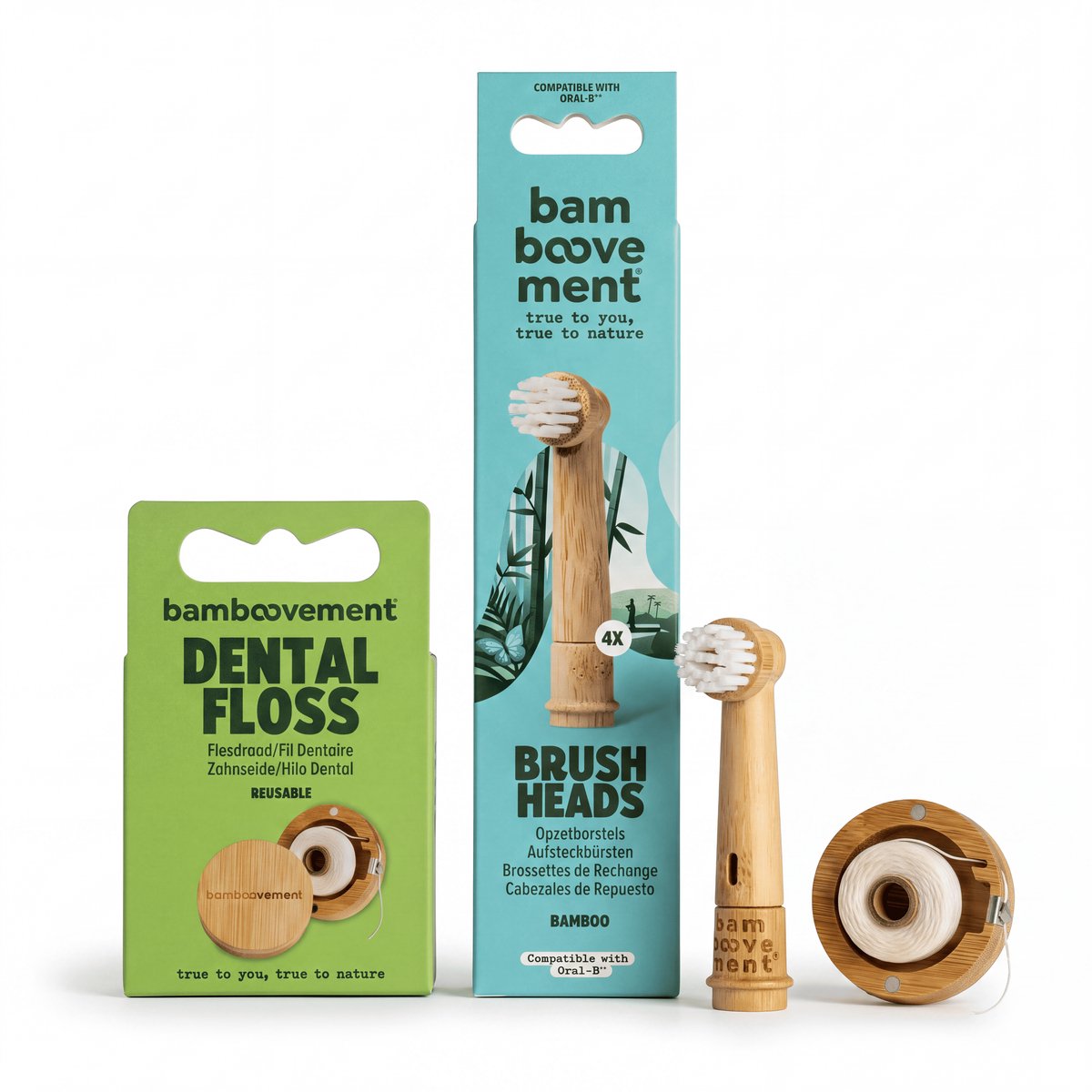 Bamboovement Bamboe Opzetborstels voor Oral-B® + Floss | 99% Minder Plastic