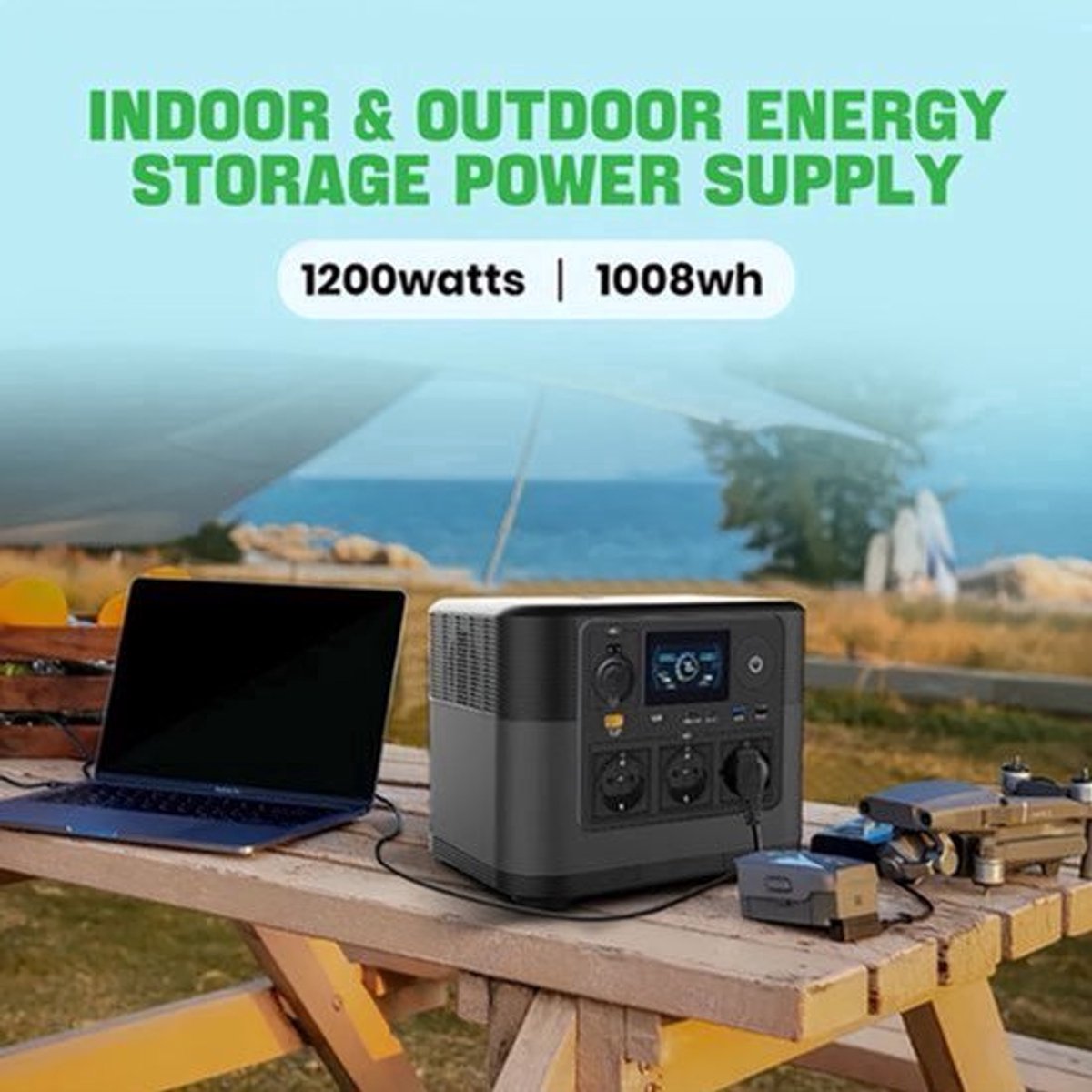 Draagbare Powerstation – Powerbank – Mobiele Accu – Noodstroom – Outdoor Generator – 1008Wh Batterij – 1200W Continue Output