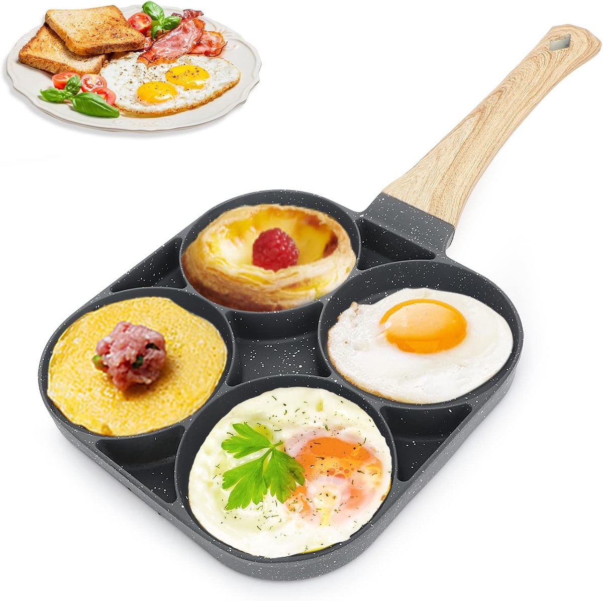 Pannenkoekenpan - Aluminium - 4 Gaten - Anti-aanbaklaag - Geschikt voor Inductie en Gasfornuis