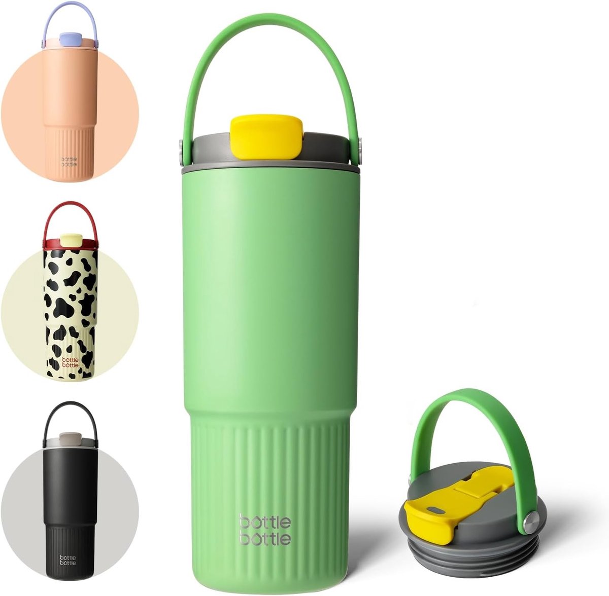 Geïsoleerde Waterfles - Groen - 750 ml - Roestvrijstalen Fles met Rietje en Handvat - Voor Auto, Sport en School