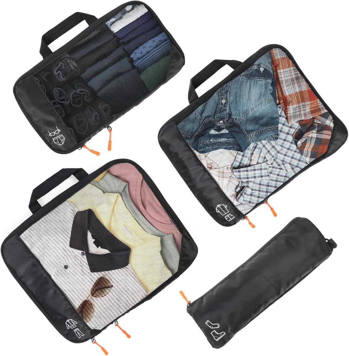 Reisorganisator Set voor Compressie, Slimme Ruimteoptimalisatie voor Rugzak en Koffer, 4 Stukken, Ideaal voor Zakenreizen en Vakanties, Zwart