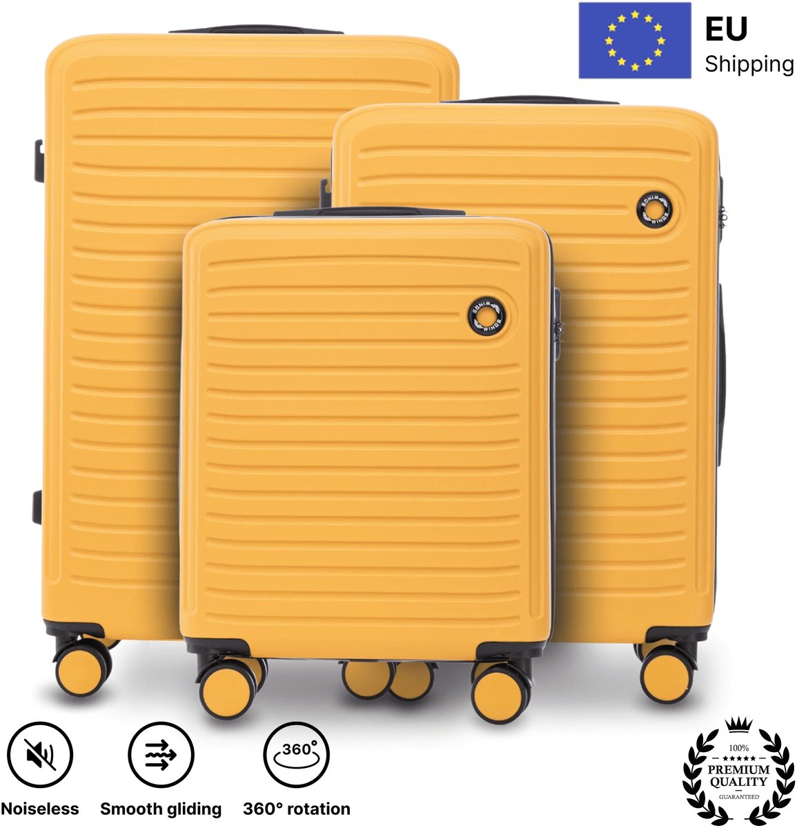 DeltaMerch Kofferset - Koffer- Reiskoffer met wielen - 3 delige set - 38L - 63L - 97L - 360° Draaibare Wielen - Cijferslot - Geel