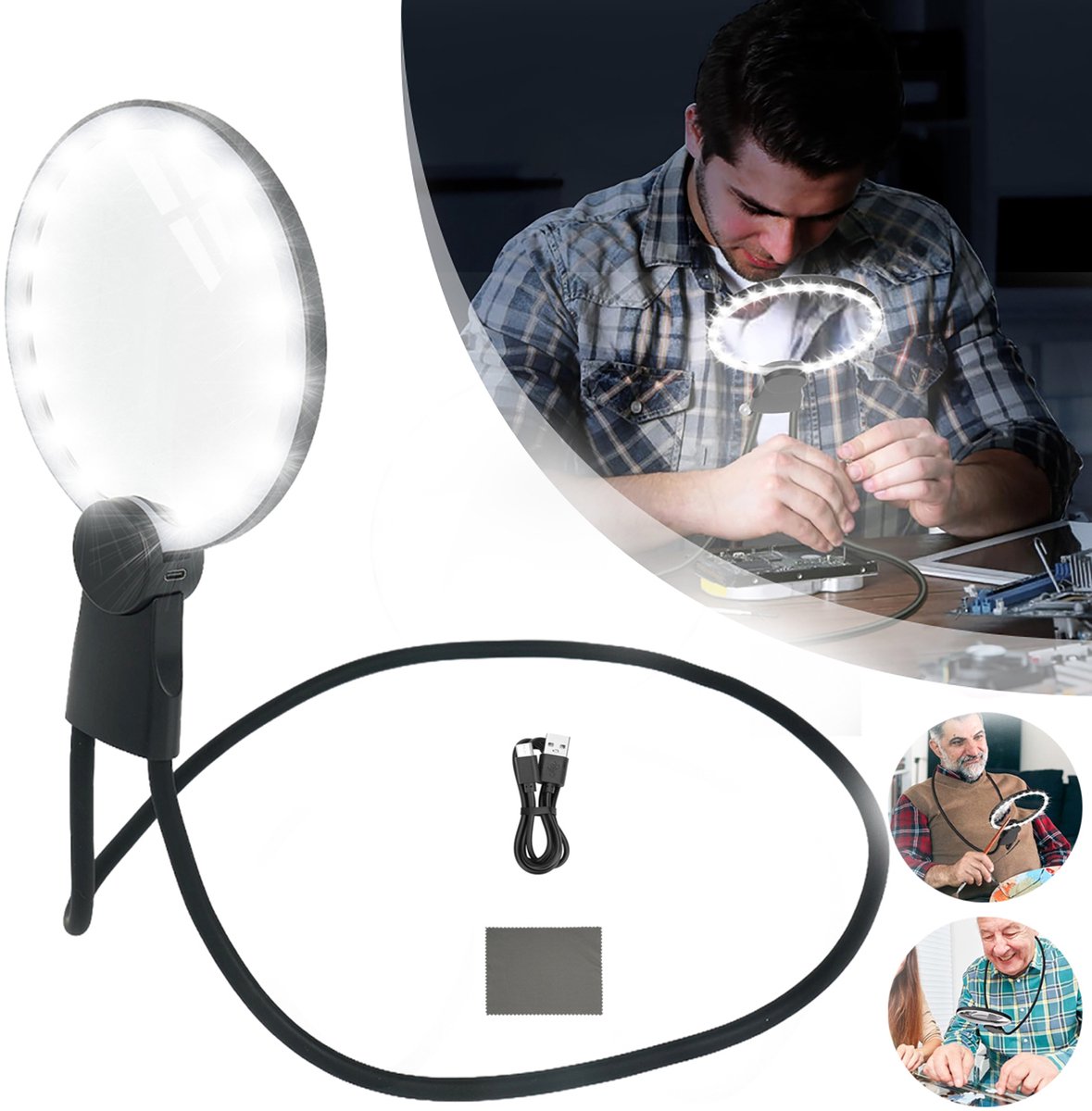 Handsfree Vergrootglas, 5x Vergrootglas, Instelbare Led-Helderheid, Nekaccessoires Met Vergrootglazen.