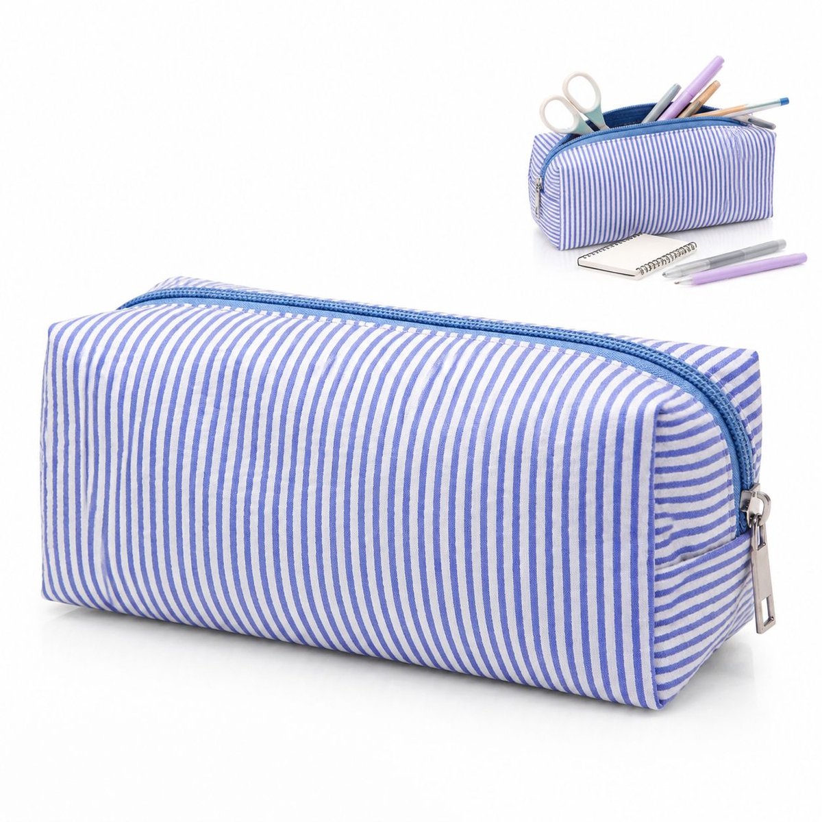 VHV - Etui - Grote Pennenzak - Duurzaam - Polyester - Soepele Rits - 21x7.5x8 cm -Voor School,Kantoor - Donkerblauw