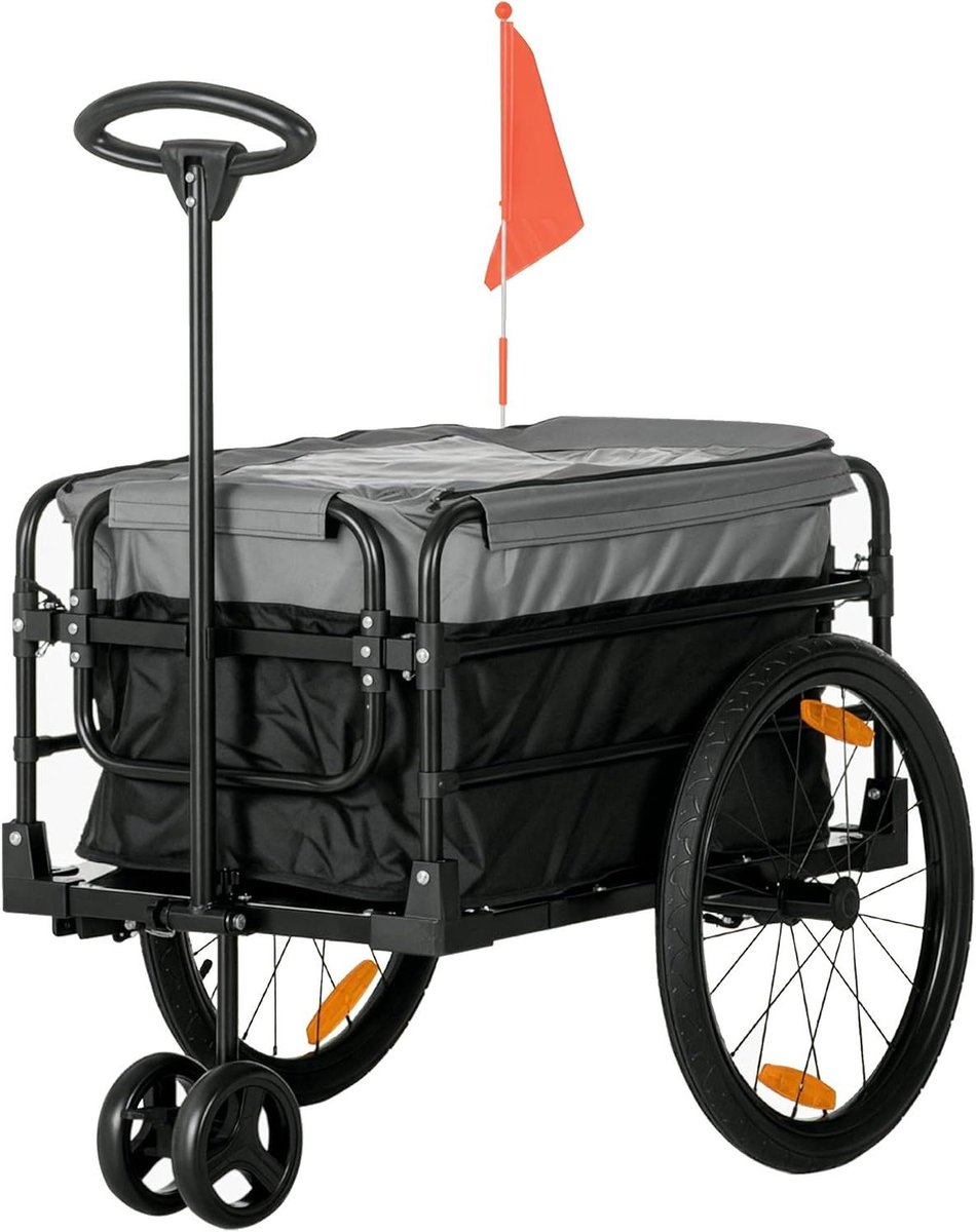 Fietskar Vrachtaanhanger - Transportkar Handkar - Goederen Vervoeren - 2-in-1 Ontwerp - 40 kg Draagvermogen - Zwart Grijs
