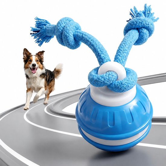 Interactieve Bewegende Hondenbal - Hondenspeelgoed - Slimme Rollende Speelbal met Bewegingssensor Geluid en USB - Bijtbestendige Speelbal - Blauw