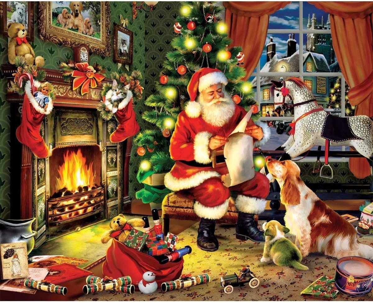 White Mountain 1000 Stukjes Legpuzzel - Winter Kerst Puzzel "Checking It Twice" - Grote Stukjes - Cadeau voor Volwassenen en Tieners - Afgewerkte Afmeting 61 x 76 cm (24"x30") - Feestelijke Puzzel voor de Feestdagen - Geproduceerd in de VS
