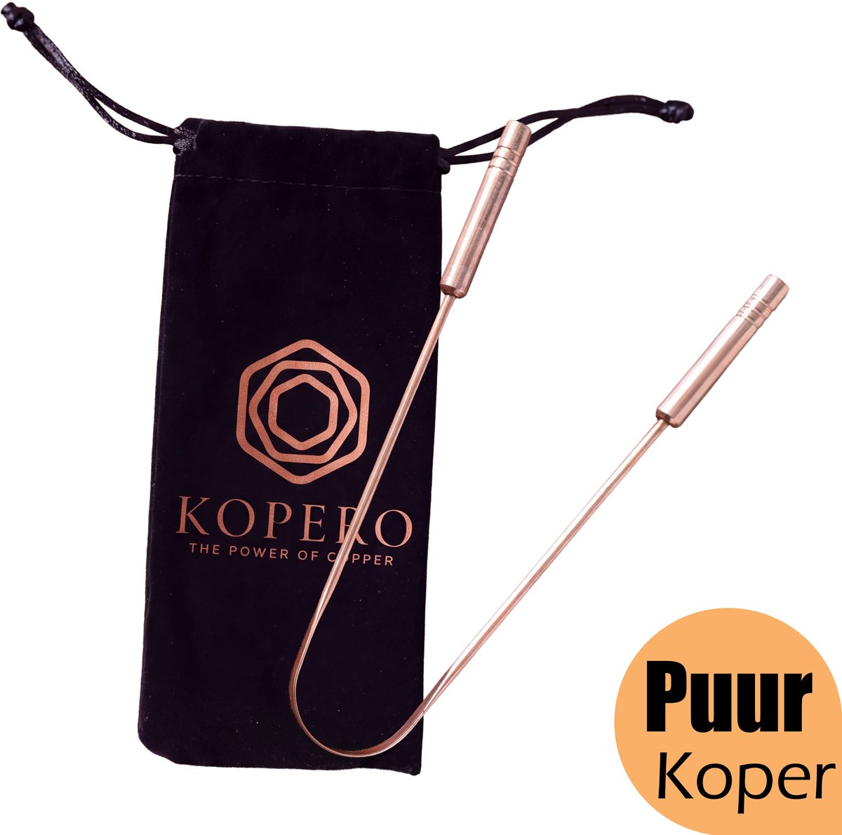 Kopero Premium Koperen Tongschraper Puur Koper – Met Fluwelen Draagzak – Handgemaakt – Ayurveda – Koperen Tongreiniger - Koperen Tongue Scraper – Koperen Tongue Cleaner - Tongverzorging - One Size Fits All