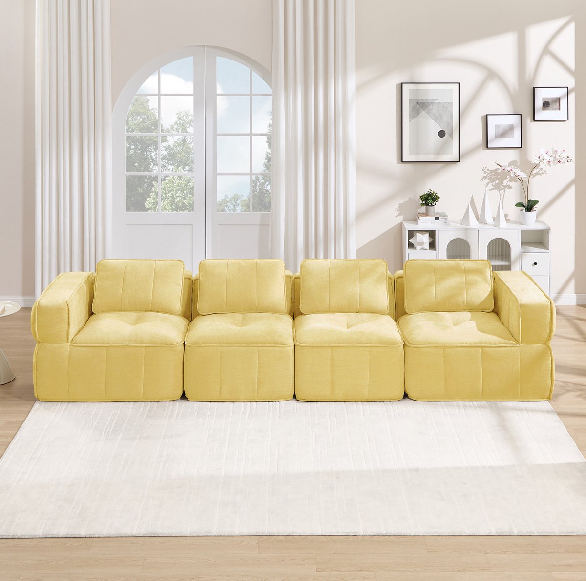 REDOM - Bank - Modulaire 4-zits - 32D hoogdichtheidsschuim - Zonder montage - Design - Woonkamer - Polyester - Geel - 344 x 93 x 67 cm