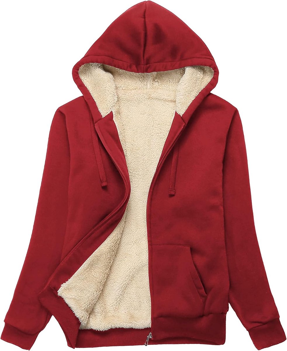 Igeekwell Hoodie voor dames, lange mouwen, capuchonpullover met volledige ritssluiting, warme winterjas, vrije tijd, outdoor, gevoerd, winter fleece sweatjack met capuchon voor winter en herfst