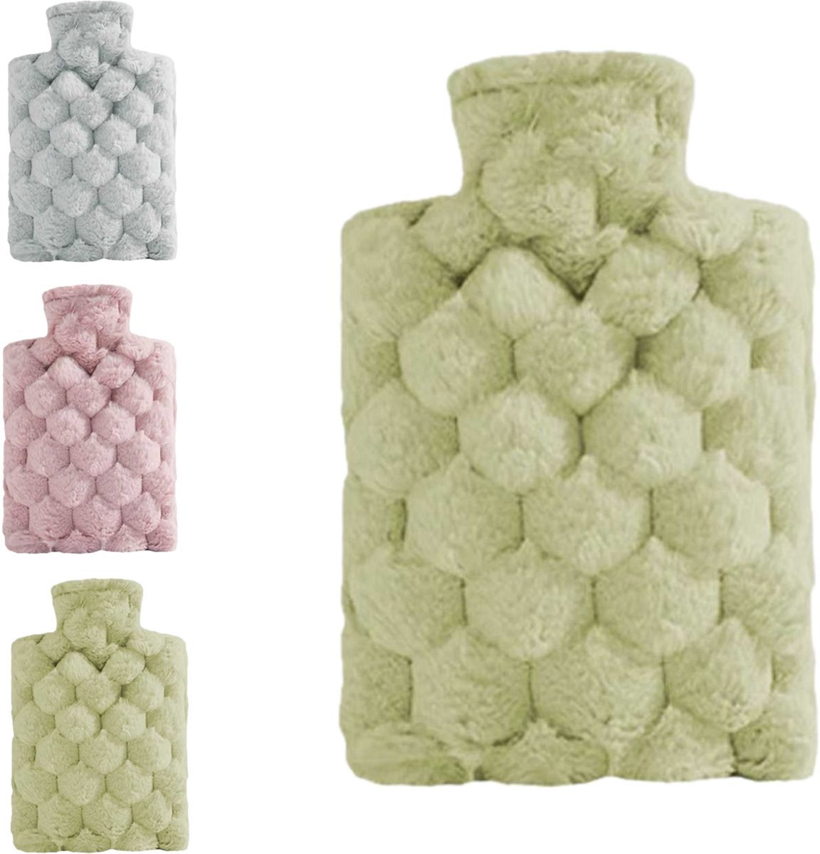 casalora - 1 stuks Plush and cute hand warmer bag - 1L kruik - Warmwaterkruik - Kruik met hoes - Met afneembare buitenhoes - Wintercadeau - Winterwarmte - Kruik voor vrouwen, senioren en kinderen - Groen