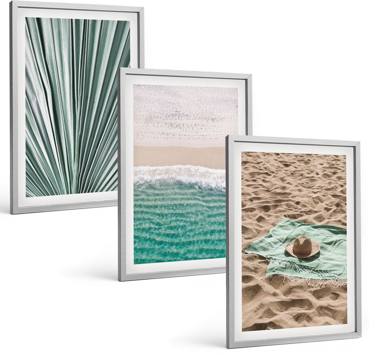 Coloray 3-Delige Schilderij Set - Uitzicht Op Het Strand Aan Zee Tijdens Een Zomervakantie - 40 x 60 cm - Wanddecoratie - Moderne Interieurdecoratie - Interieur Decoratie