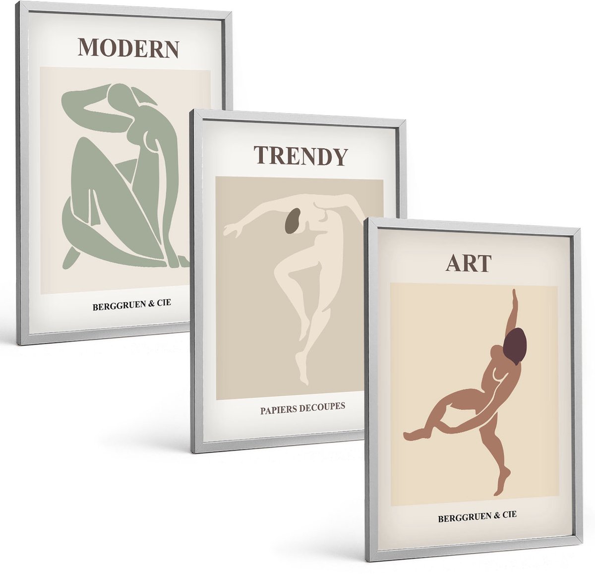 Coloray 3-Delige Schilderij Set - Stijlvolle Personages In Minimalistische Tinten - 40 x 60 cm - Schilderijen Set - Wanddecoratie - Woonkamer - Muurdecoratie