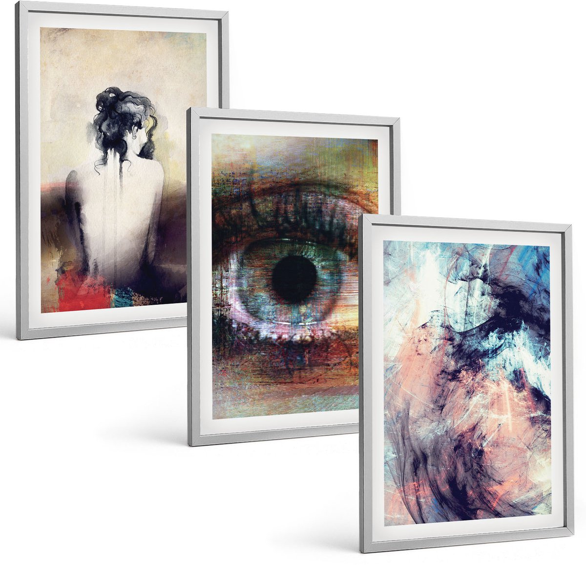 Coloray 3-Delige Schilderij Set - Portret Van Een Vrouwenoog Abstracte Kleuren Emoties - 40 x 60 cm - Stijlvolle Muurdecoratie - Kantoor