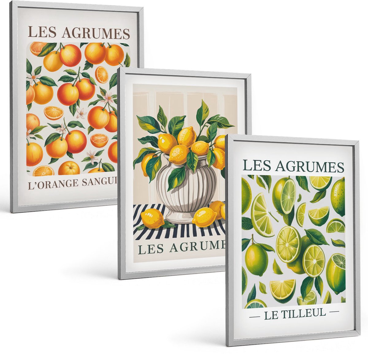Coloray 3-Delige Schilderij Set - Citrusvruchten In Diverse Kleurrijke En Verse Varianten - 40 x 60 cm - Wanddecoratie - Schilderijen Set - Kantoor