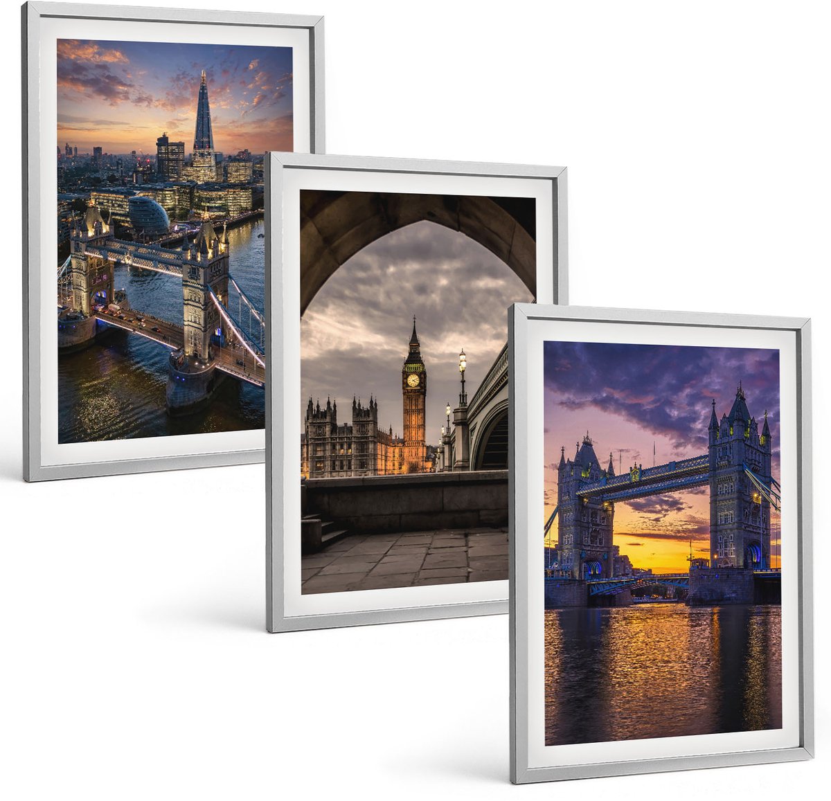 Coloray 3-Delige Schilderij Set - Stadsgezichten Met Bruggen En Klokkentorens - 40 x 60 cm - Muurdecoratie - Wanddecoratie - Hal - Decoratieve Schilderijen