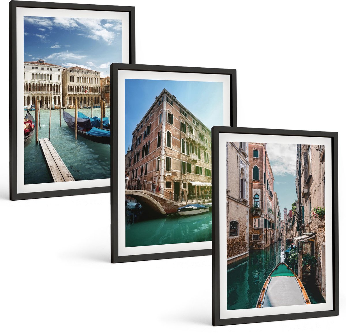 Coloray 3-Delige Schilderij Set - Uitzichten Op Venetië Met Kanalen En Stedelijke Architectuur. - 40 x 60 cm - Muurdecoratie - Interieur Decoratie