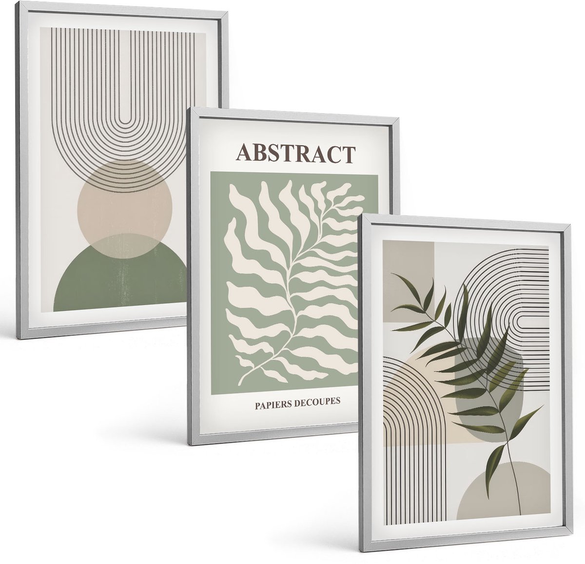 Coloray 3-Delige Schilderij Set - Botanische Abstracte Vormen In Boho-Rustieke Stijl - 40 x 60 cm - Muurdecoratie - Wanddecoratie - Hal - Decoratieve Schilderijen
