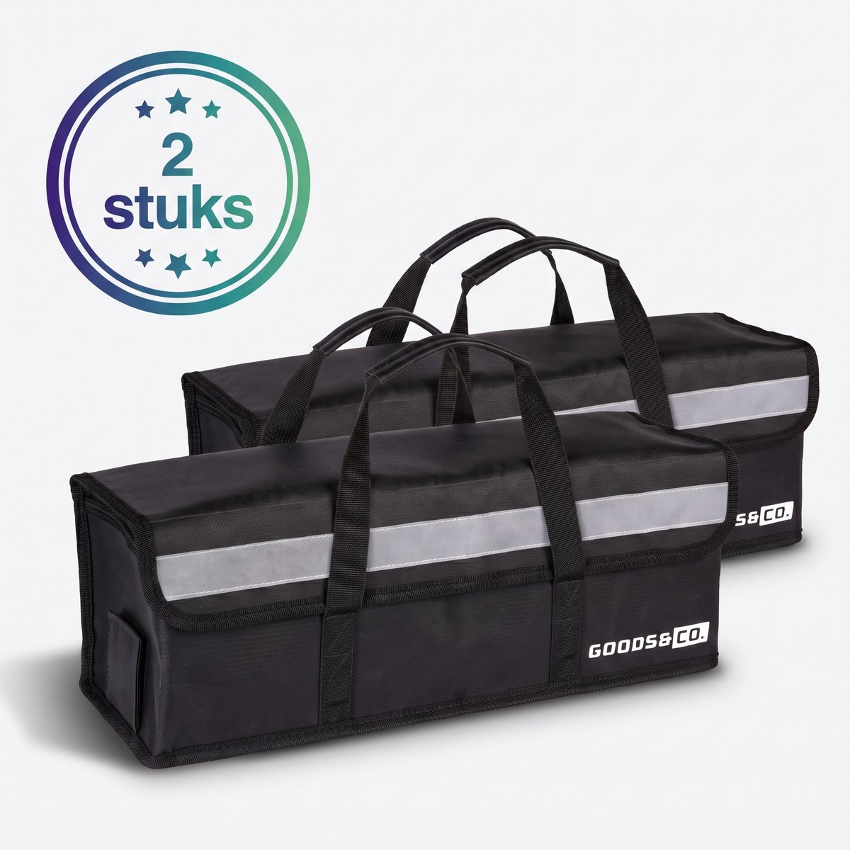 Goods&Co Accutas Ebike Brandveilig - Twee stuks - Elektrische Fiets Accu Tas - Beschermhoes E-bike - 49 × 15 × 15 cm - Brandwerende Zak Fietsaccu - Hittebestendige Lipo Bag voor E Bike - Brandzak - Brandveiligheid– Accuhoes – Saver Hoes - Zwart