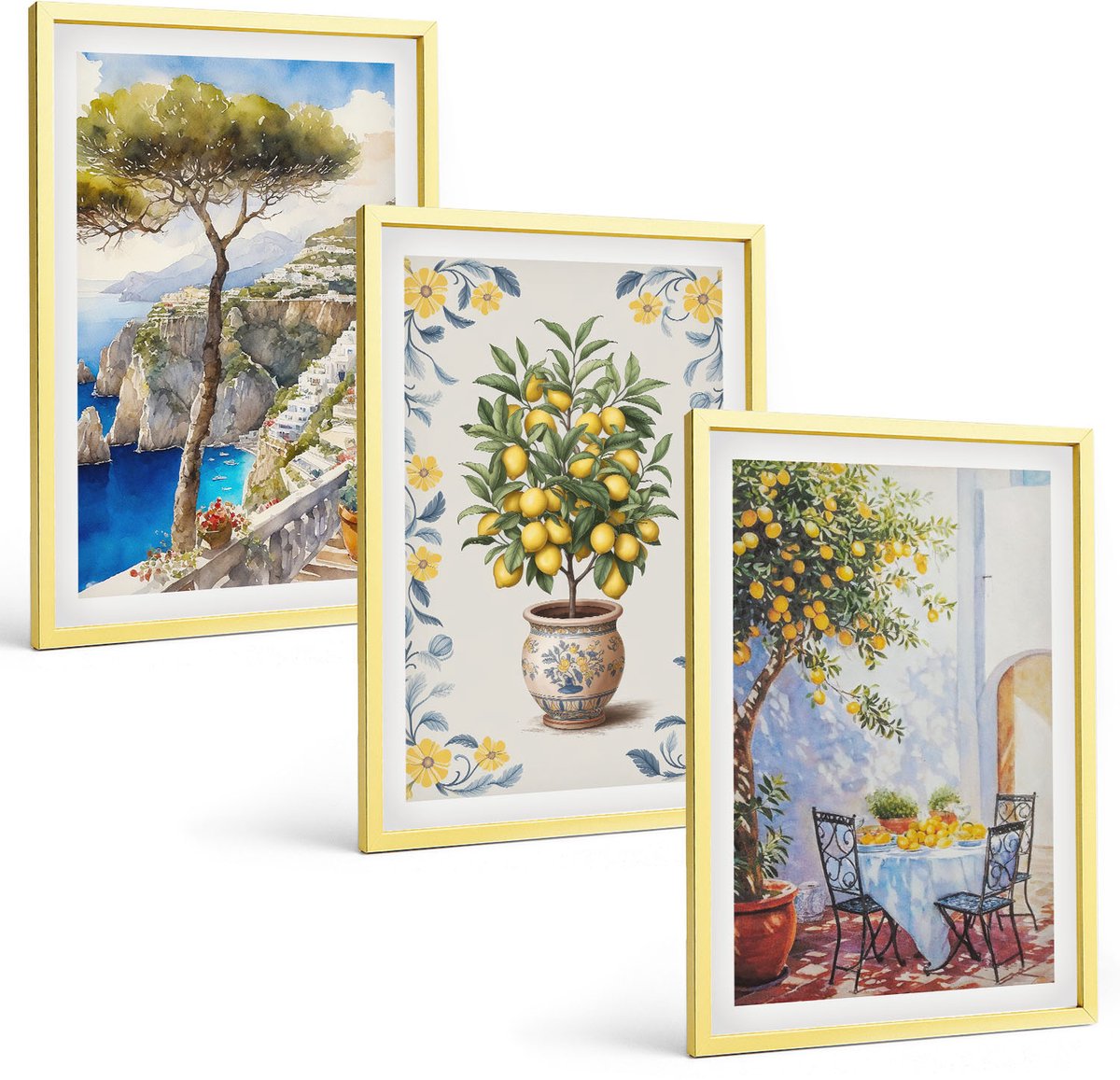 Coloray 3-Delige Schilderij Set - Berglandschap Met Een Rivier En Herfstbomen - 40 x 40 cm En 40 x 60 cm - Wanddecoratie - Muurdecoratie - Woonkamer - Decoratieve Schilderijen