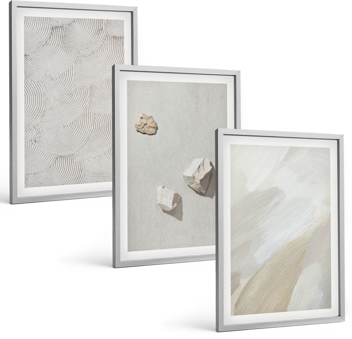 Coloray 3-Delige Schilderij Set - Zandstenen En Moderne Verftexturen - 40 x 60 cm - Wanddecoratie - Schilderijen Set - Interieur - Moderne Wanddecoratie