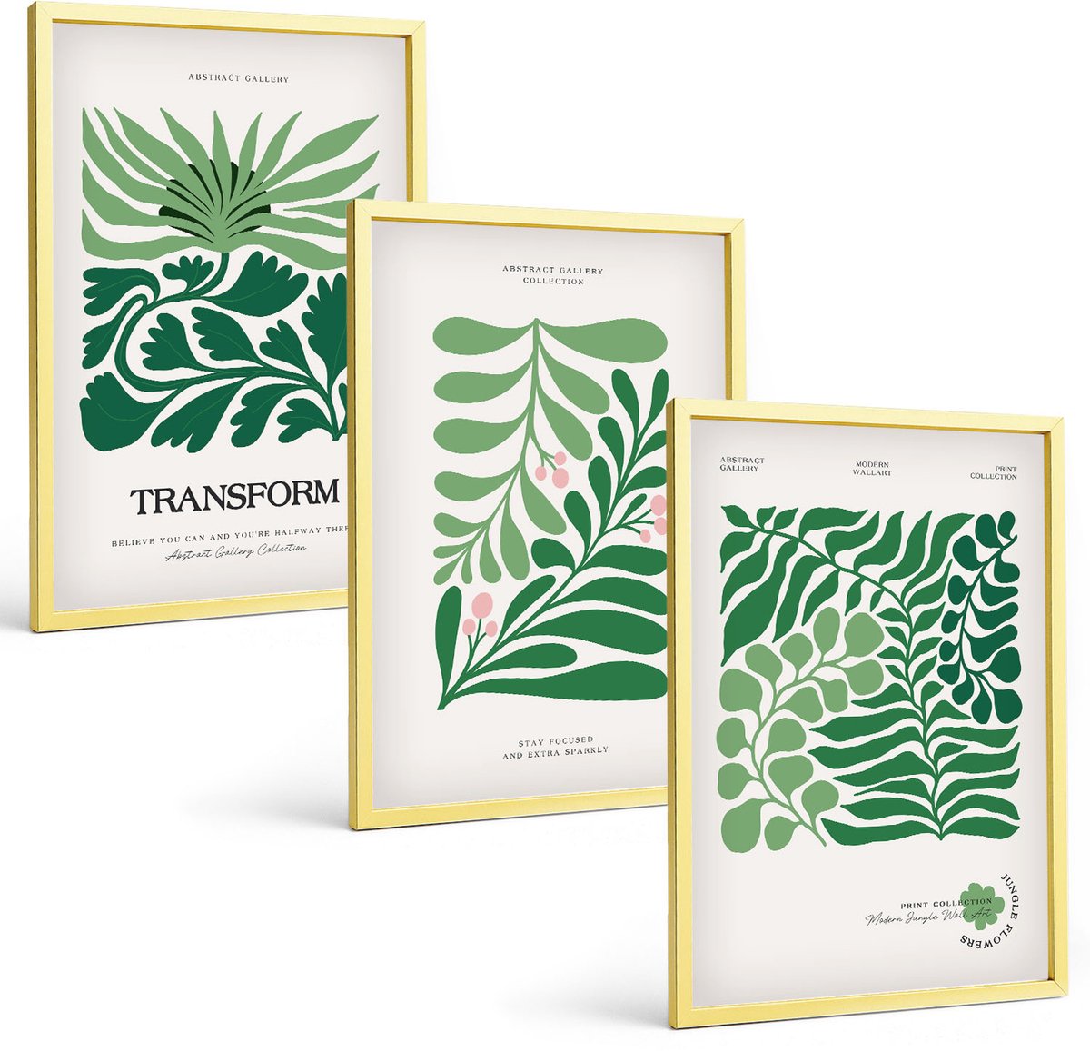 Coloray 3-Delige Schilderij Set - Tropische Planten Met Het Opschrift 'Plant Lady' In Het Groen. - 40 x 40 cm En 40 x 60 cm - Muurdecoratie - Decoratieve Schilderijen - Wohnzimmer