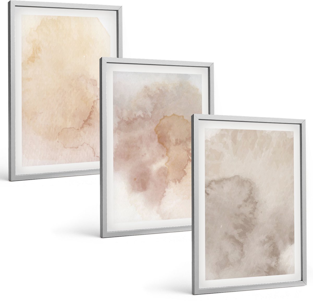 Coloray 3-Delige Schilderij Set - Warme Aquarelverf Op Canvas, Pasteltexturen - 40 x 60 cm - Moderne Wanddecoratie - Slaapkamer