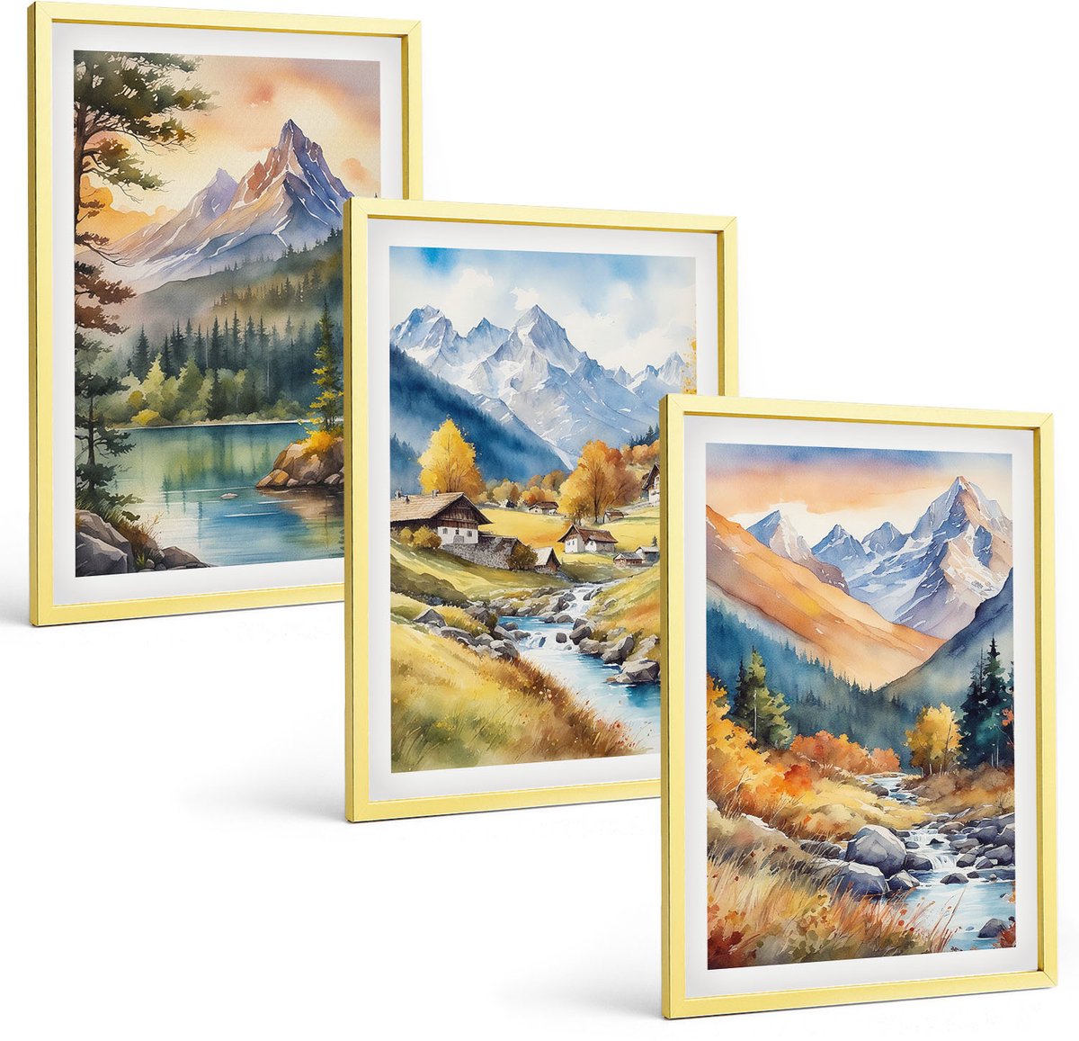 Coloray 3-Delige Schilderij Set - Uitzichten Op Kuststeden En Hun Architectuur - 40 x 40 cm En 40 x 60 cm - Wanddecoratie - Schilderijen Set - Kantoor - Decoratieve Schilderijen