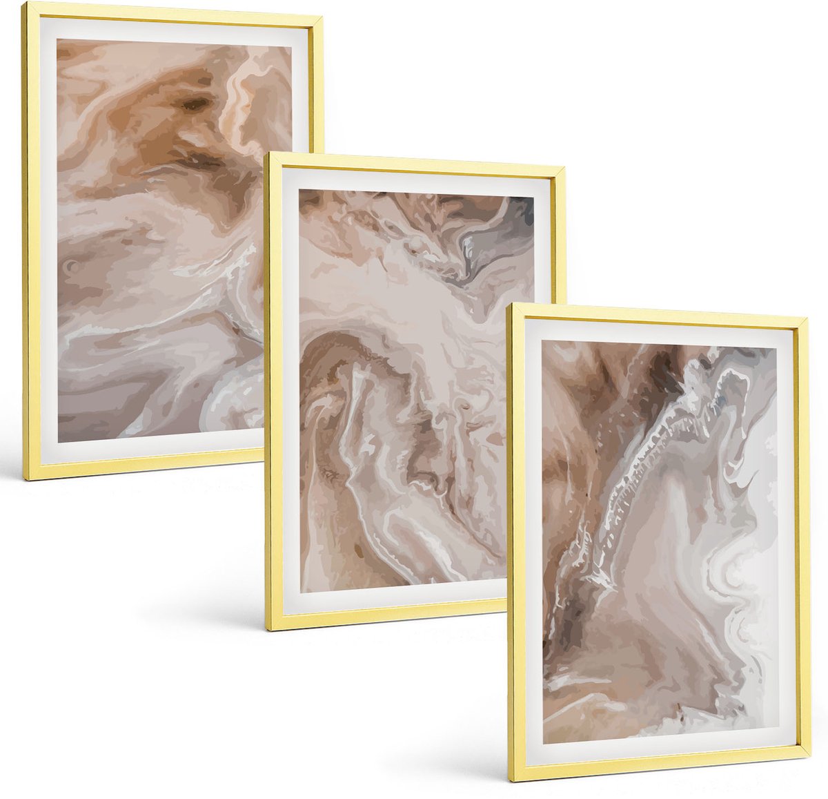 Coloray 3-Delige Schilderij Set - Abstracte Marmerpatronen Met Steenstructuur - 40 x 40 cm En 40 x 60 cm - Wanddecoratie - Schilderijen Set - Interieur - Woonkamer Decoratie