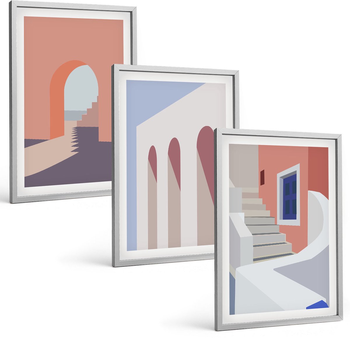 Coloray 3-Delige Schilderij Set - Illustraties Van Stedelijke Architectuur In Minimalistische Stijl - 40 x 60 cm - Decoratieve Muurdecoratie - Slaapkamer - Decoratieve Schilderijen