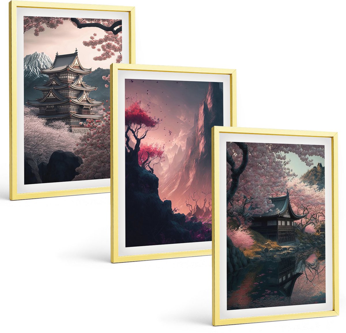 Coloray 3-Delige Schilderij Set - Zwarte Katten Tegen De Achtergrond Van De Maan En Planeten In De Ruimte. - 40 x 40 cm En 40 x 60 cm - Schilderijen Set - Wanddecoratie - Woonkamer - Stijlvolle Muurdecoratie